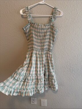 Smocked Mint and Cream Gingham Midi Dress with Ruffle Straps